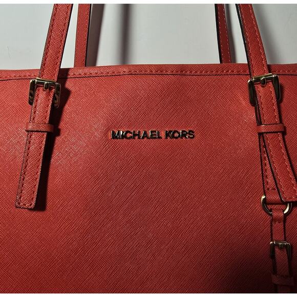 Michael Kors Jet Set Travel Tote Saffiano Leather Tote Red-Orange LG MSRP $278 - Picture 4 of 14